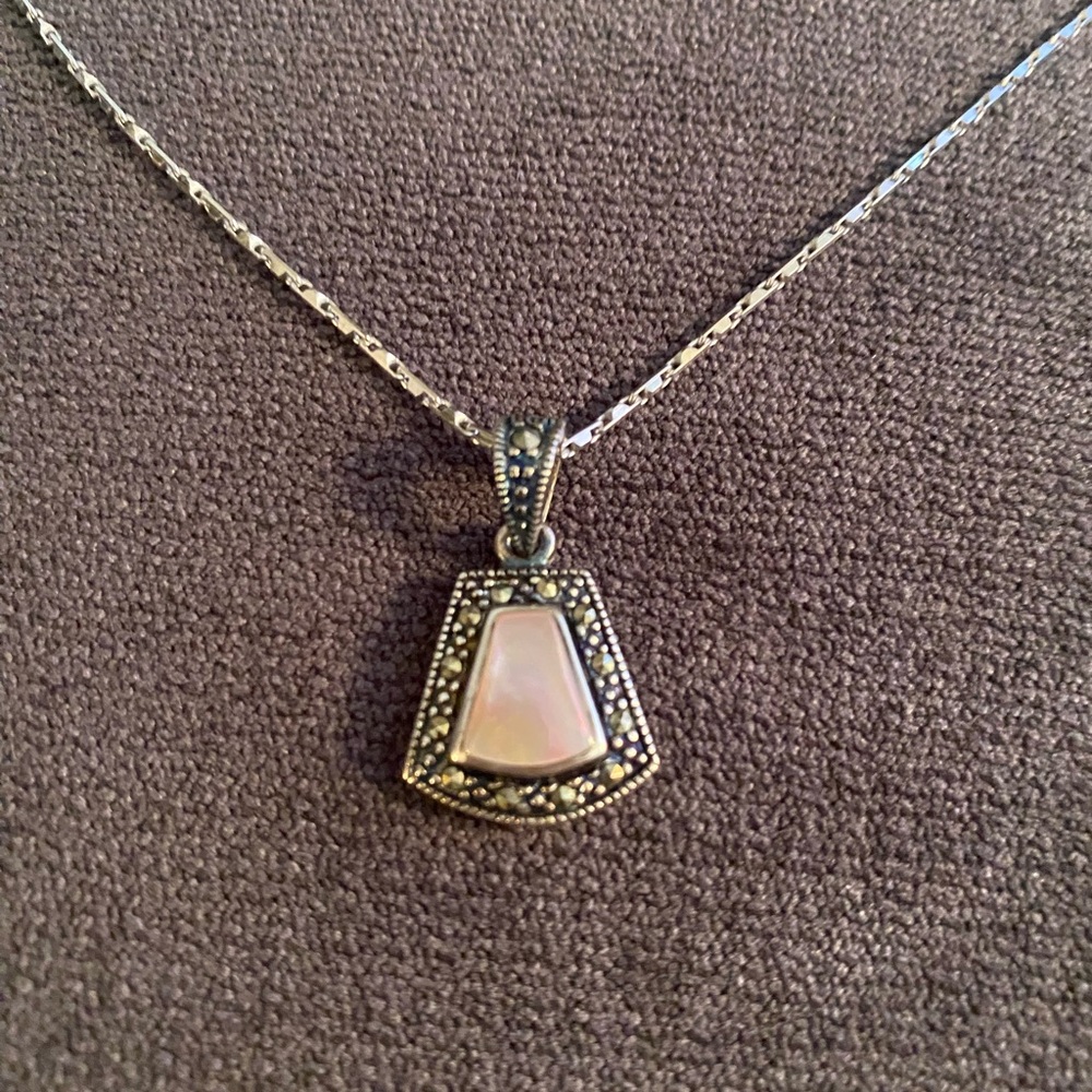925 Chain With Marcasite Pendant. 18” Chain.